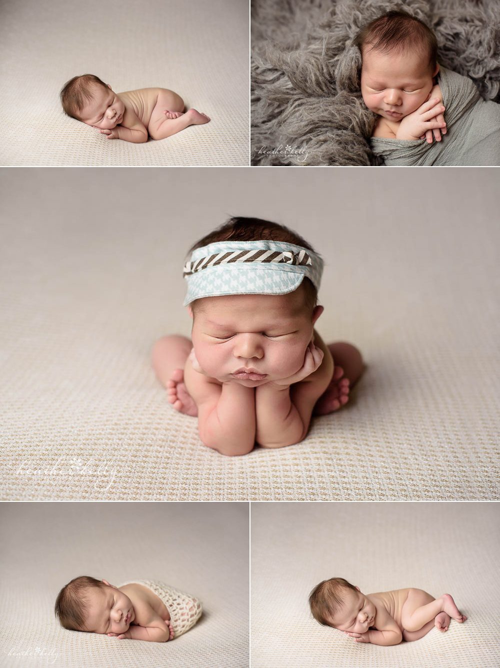 5 newborn images from a petite newborn photography session by Heather Kelly Photography. A CT newborn photographer. 