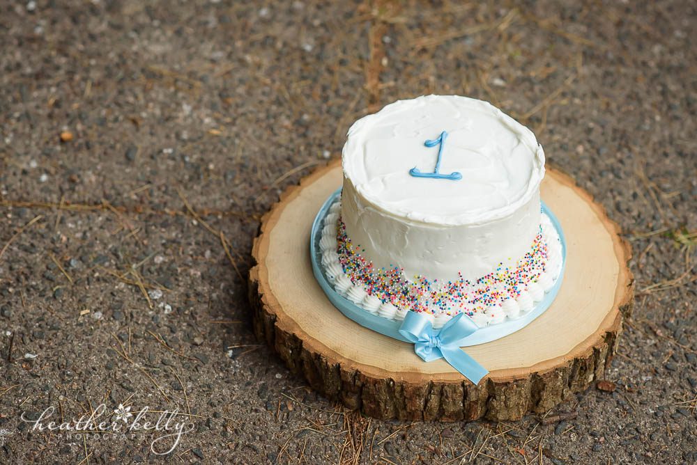 first birthday smash cake blue with rainbow sprinkles