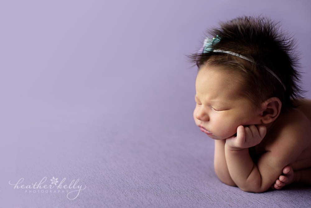 Newtown newborn adorable baby girl side profile froggy photo by ct newborn photographer heather kelly photography