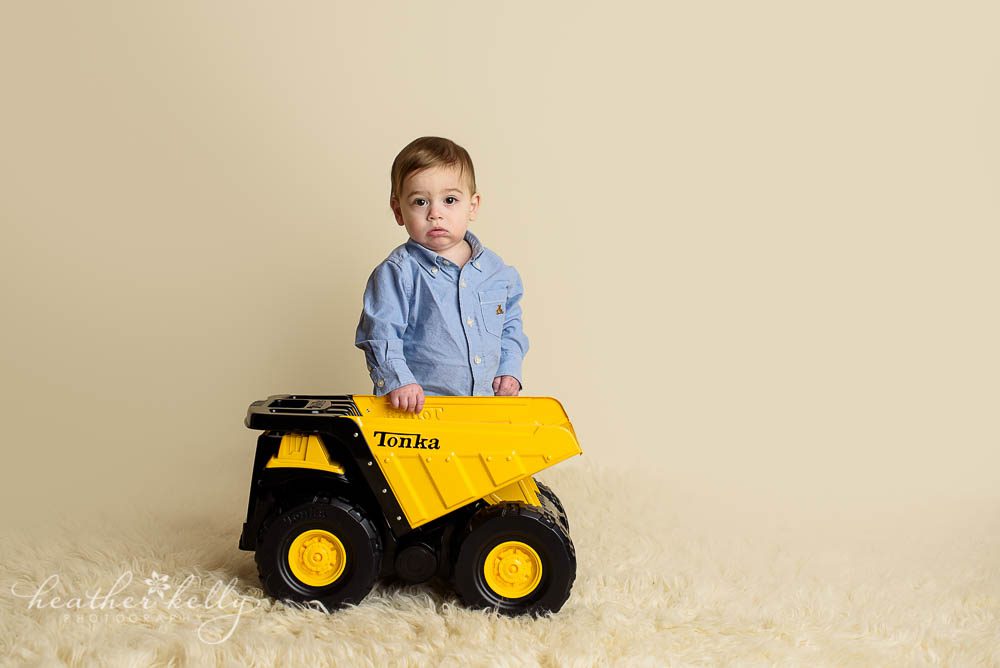 adorable danbury baby one year old boy and his tonka truck photo