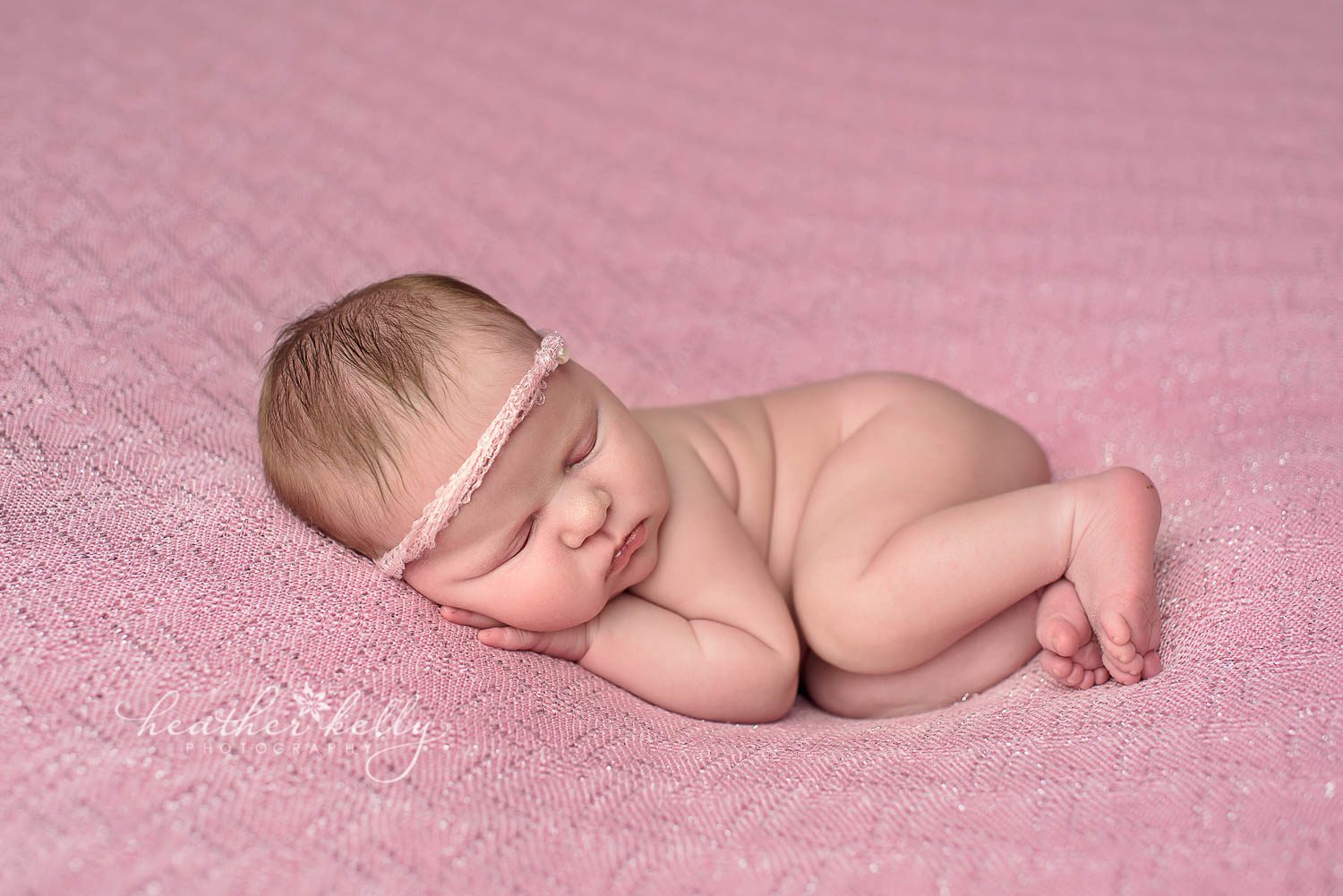 newborn photography pose side lying snuggle. newborn girl on pink backdrop. easton newborn photos. ct newborn photography by heather kelly photography. 