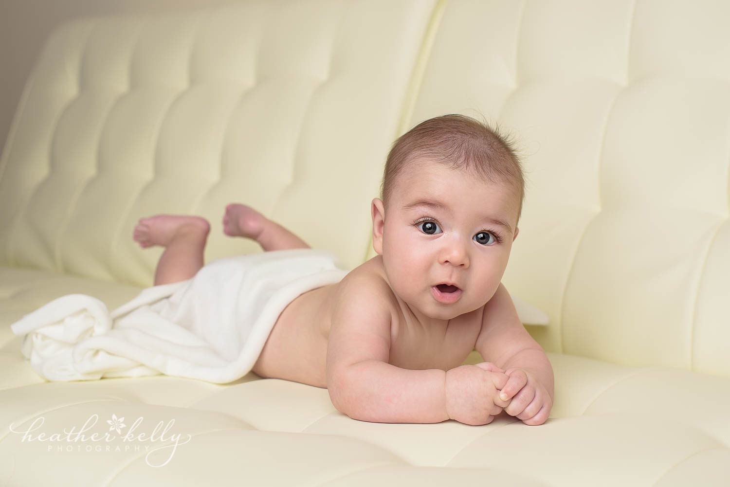 baby boy on white couch photo. sandy hook ct baby photography