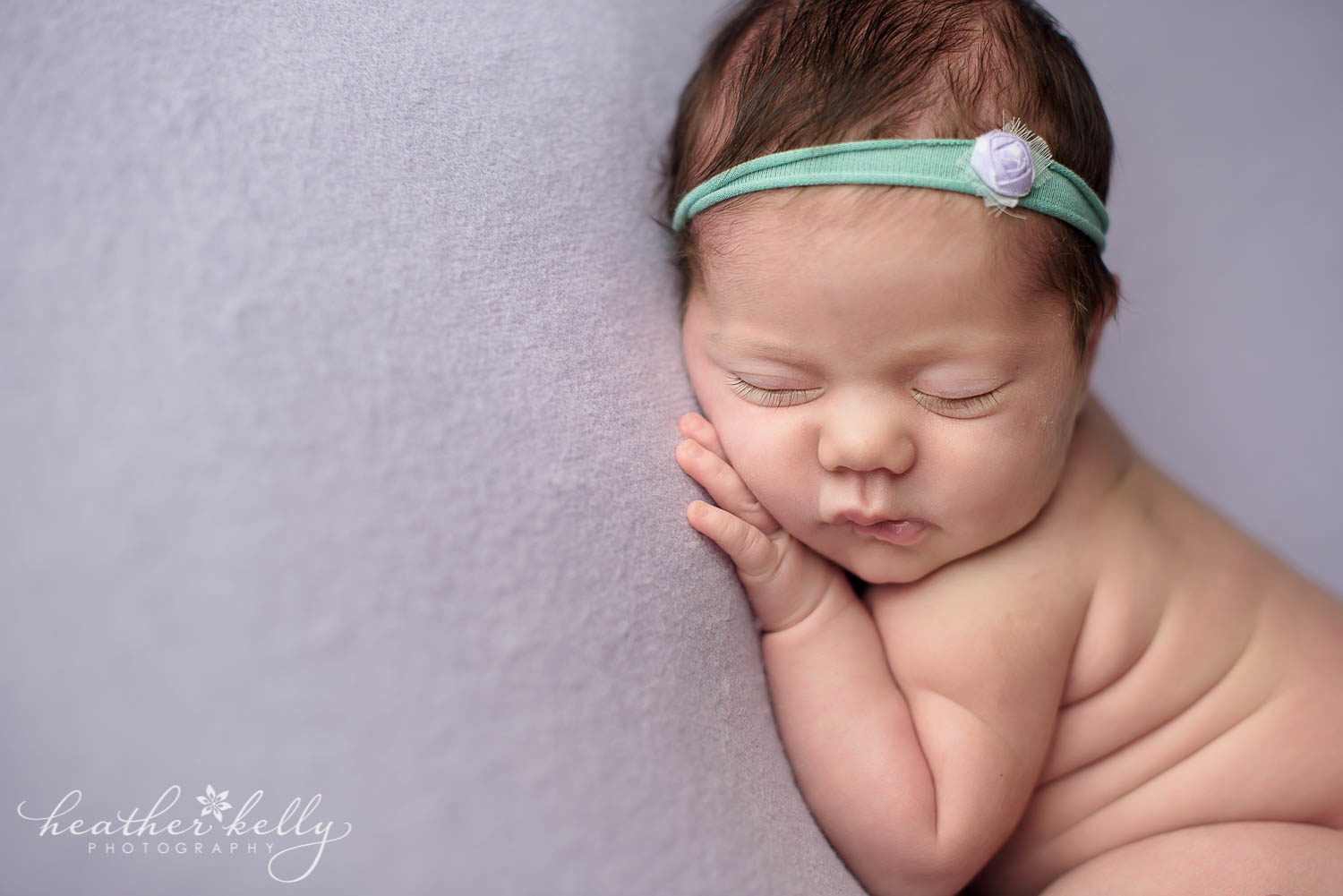 close up of newborn girl photo. purple and mint newborn session. Weston ct newborn photography
