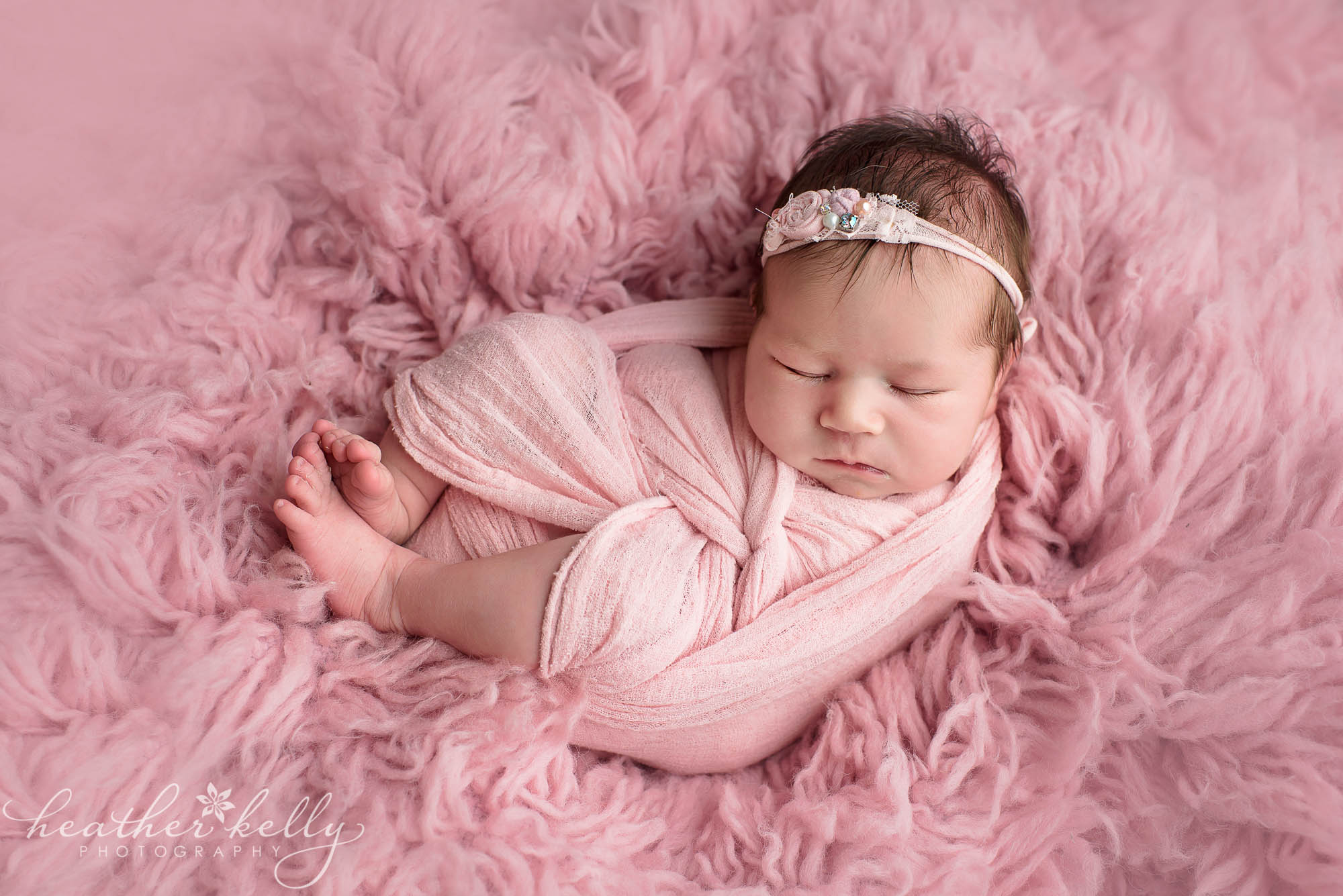 baby girl wrapped in pink. ridgefield ct newborn photography