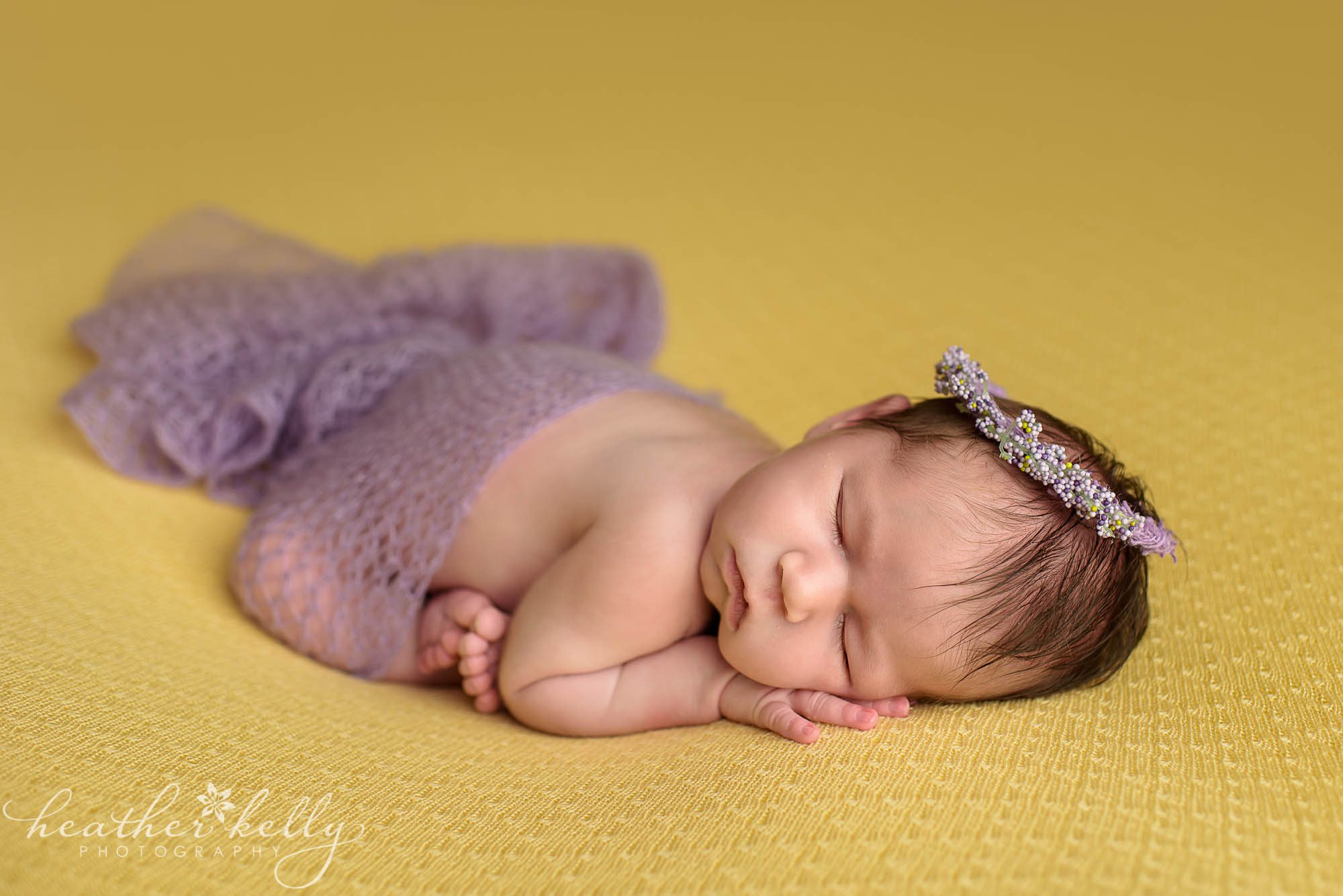yellow and purple newborn photo. ridgefield ct newborn photography