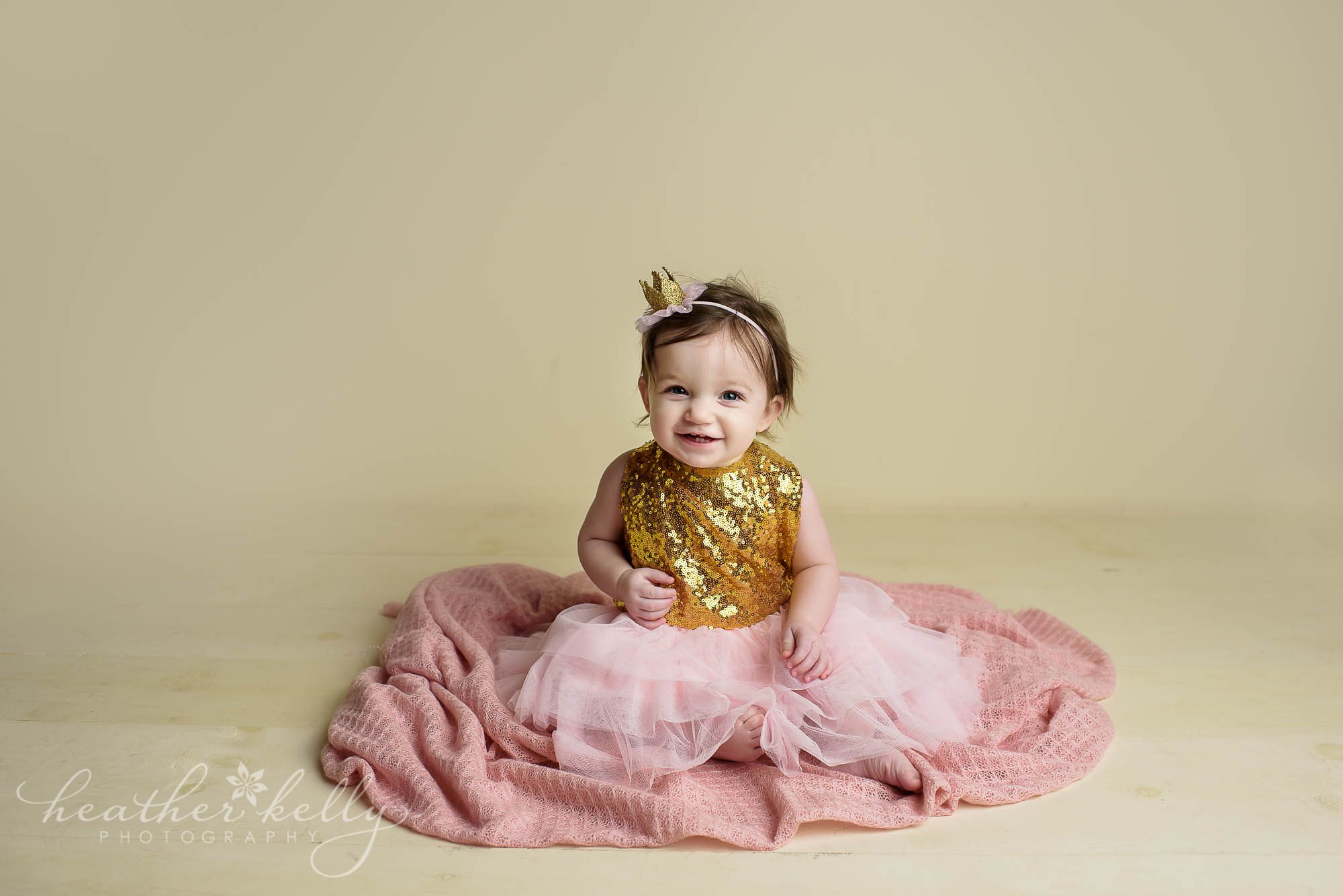 one year old pink and gold photo session
