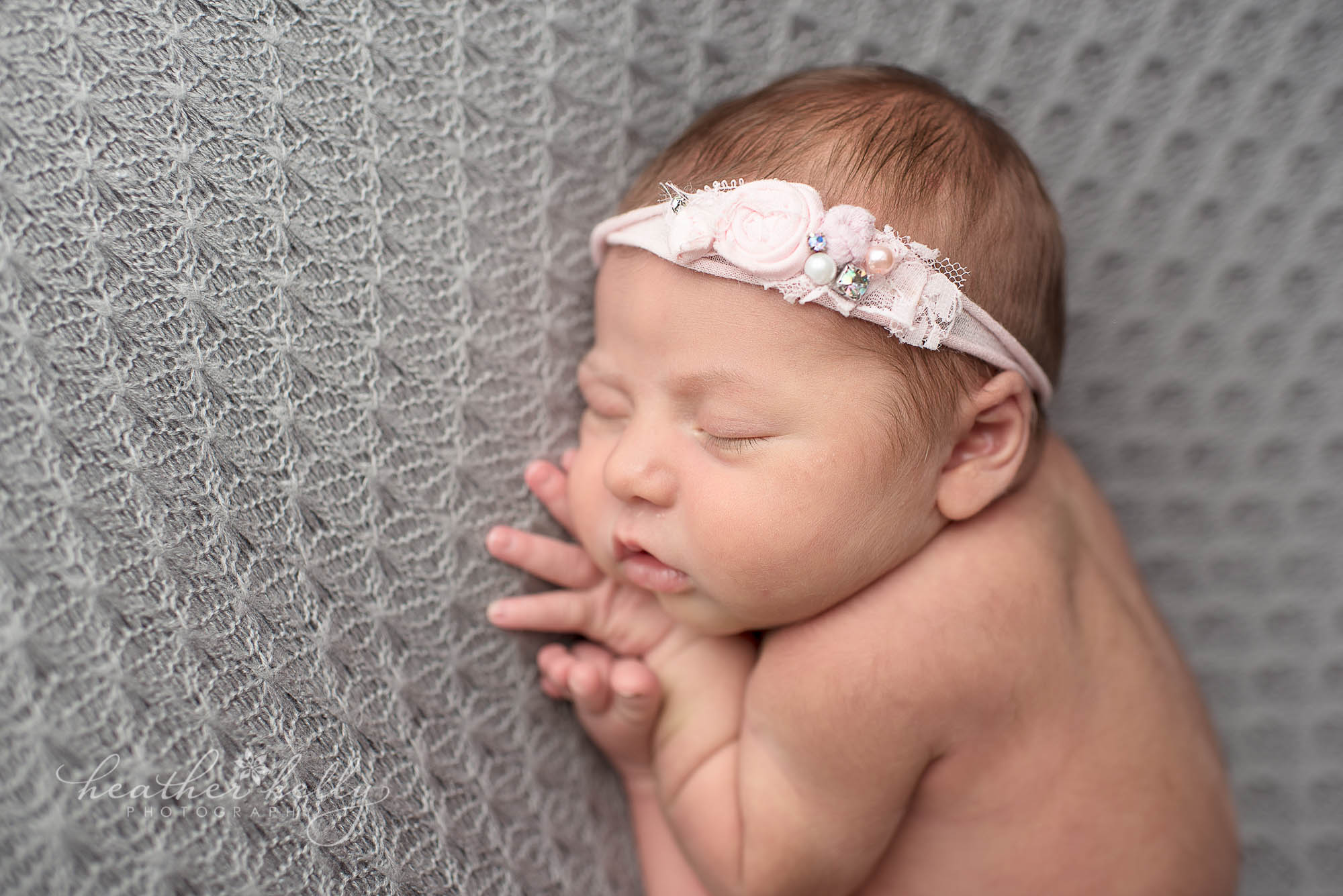 newborn photography ct. baby girl on gray.
