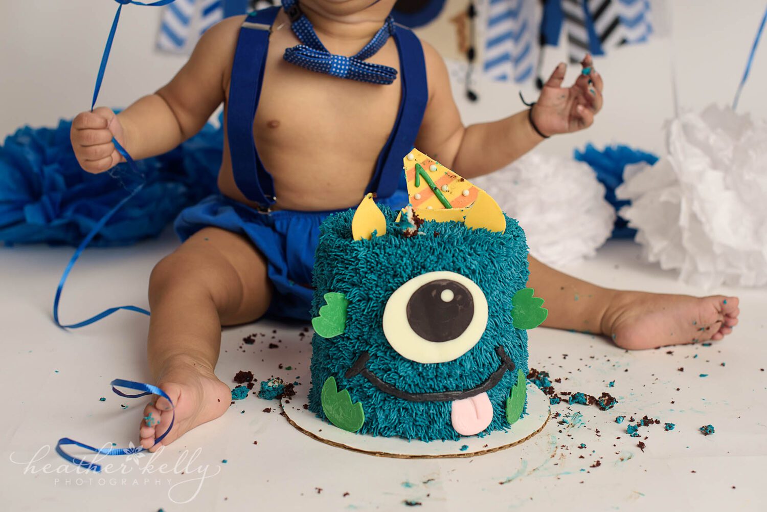monster cake for first birthday portraits 